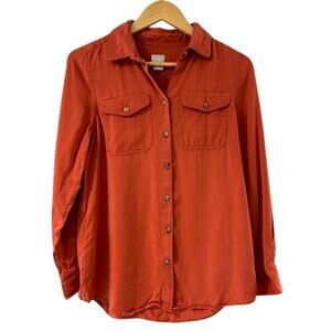 CHICO'S Women's Button Down Blouse Size 0 SMALL 4 6 Rust Coral 100% Modal